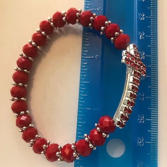 💜3/$30 Stretch Red Beaded Bracelet with Crystal Cross - Picture 3 of 6